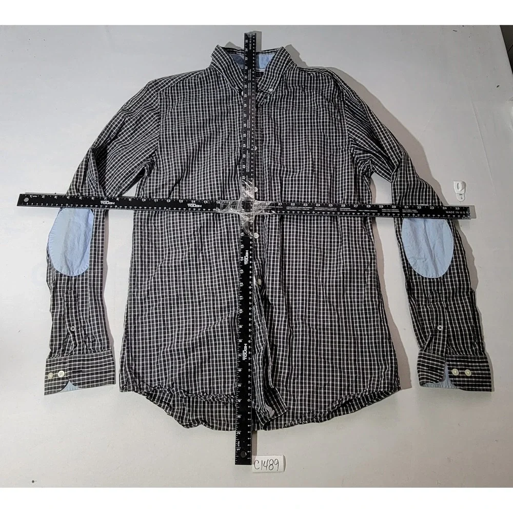 Banana Republic Mens Black Gingham Check Elbow Patch Slim Fit Shirt Large Tall